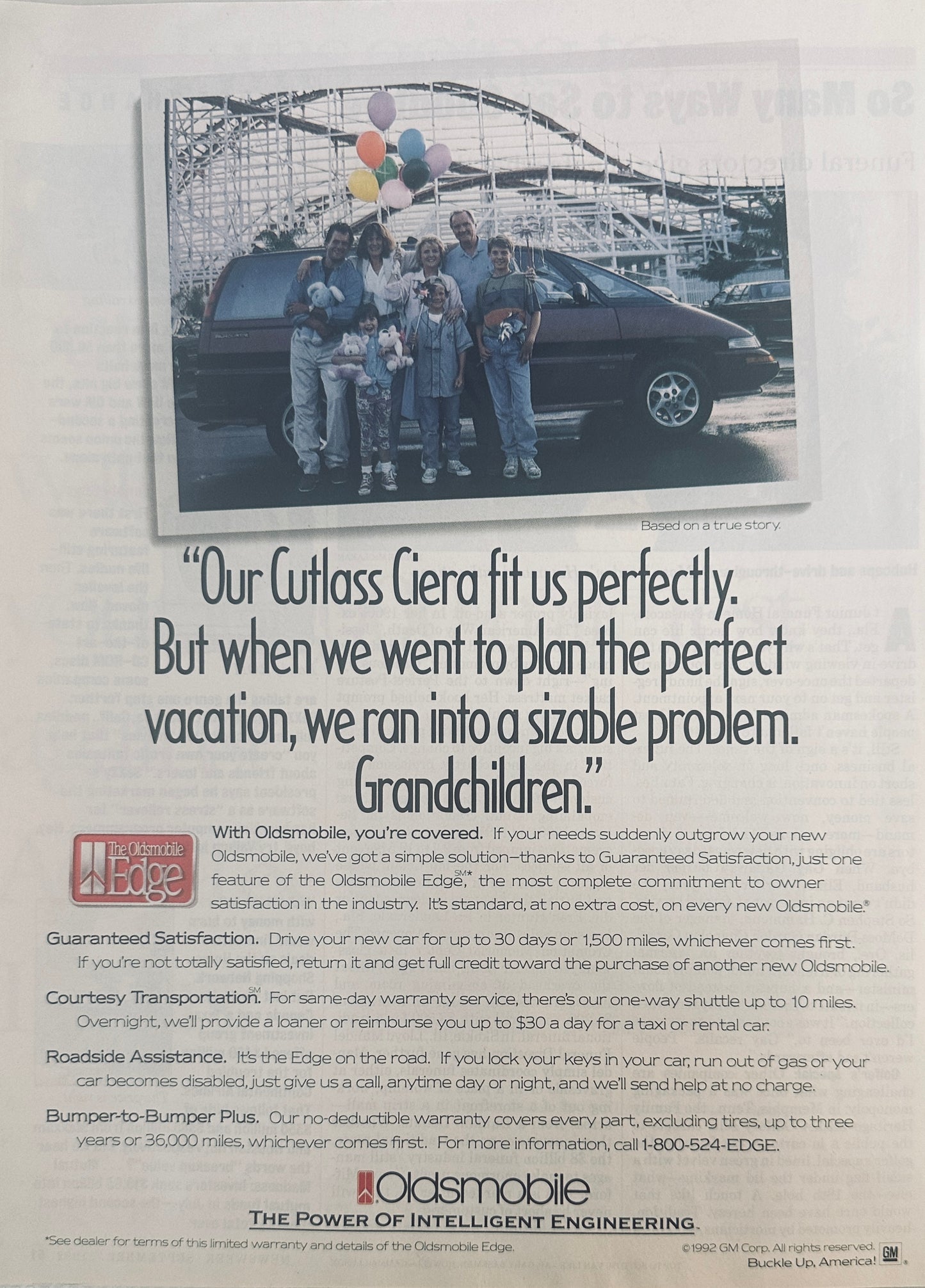 1992 Oldsmobile Edge - Warranty & Guarantee from Oldsmobile to all its Owners Ad