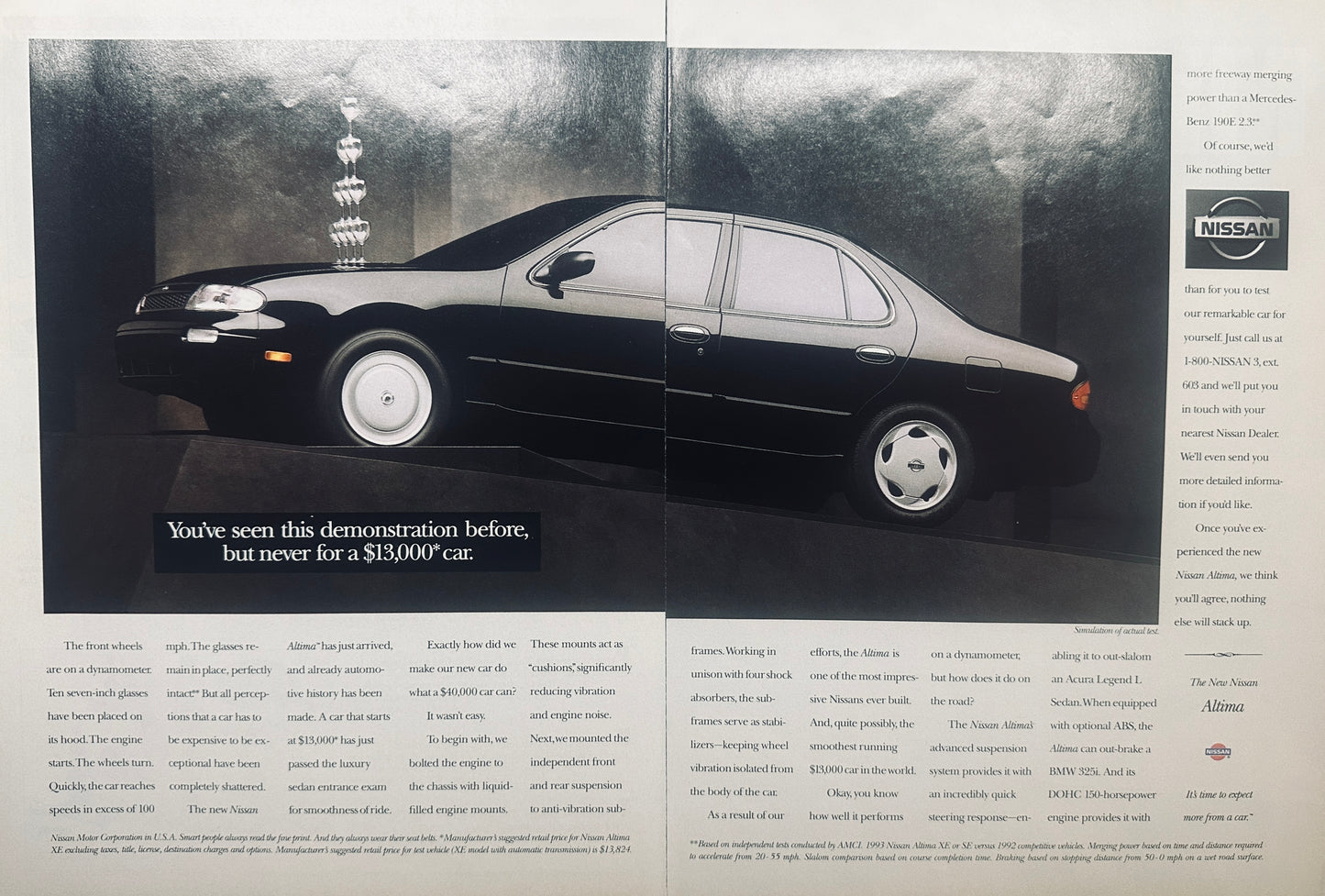 1992  2-Page Nissan Altima Magazine Ad - Balancing Long Stem Glasses