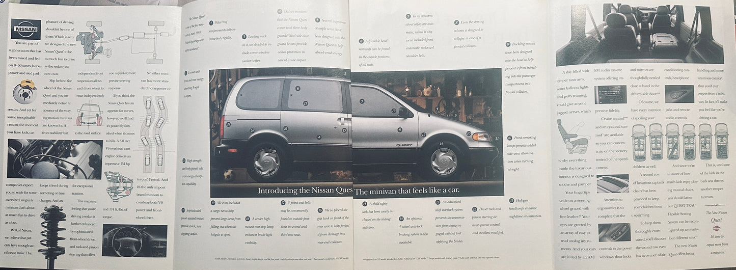 1992 Nissan 5 Page Multi-Fold Nissan Previa Minivan Magazine Ad