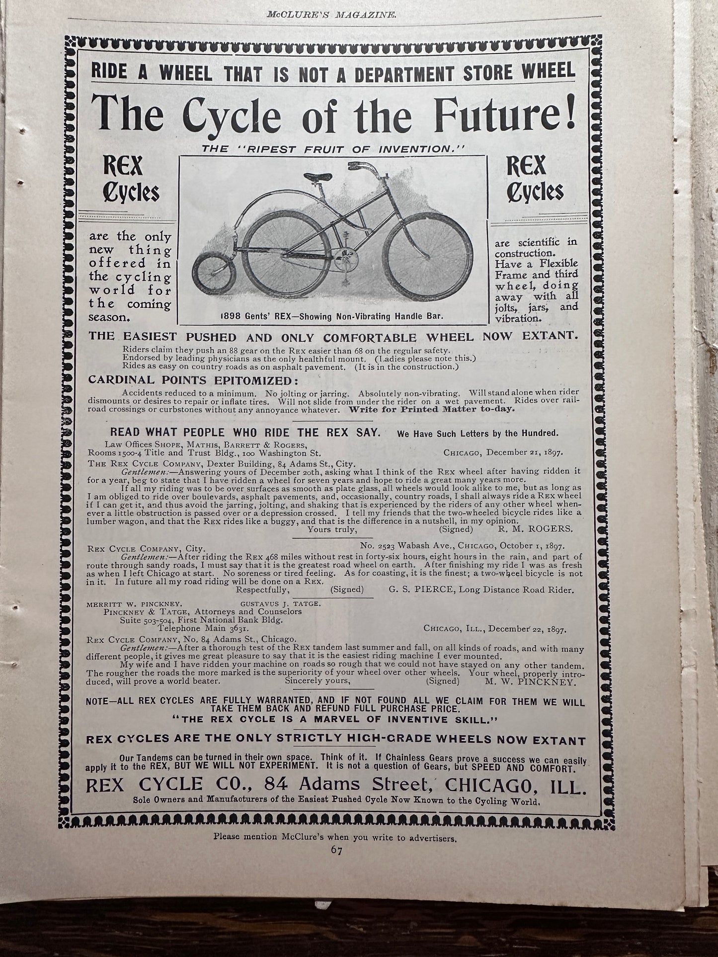 1898 Rex Cycles - The Cycle of the Future! & Dietz Cycle Lamps Ad #N1446