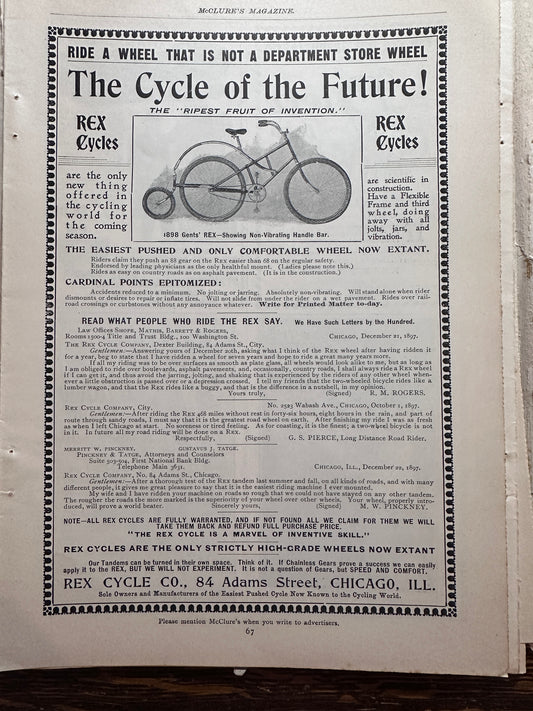 1898 Rex Cycles - The Cycle of the Future! & Dietz Cycle Lamps Ad #N1446