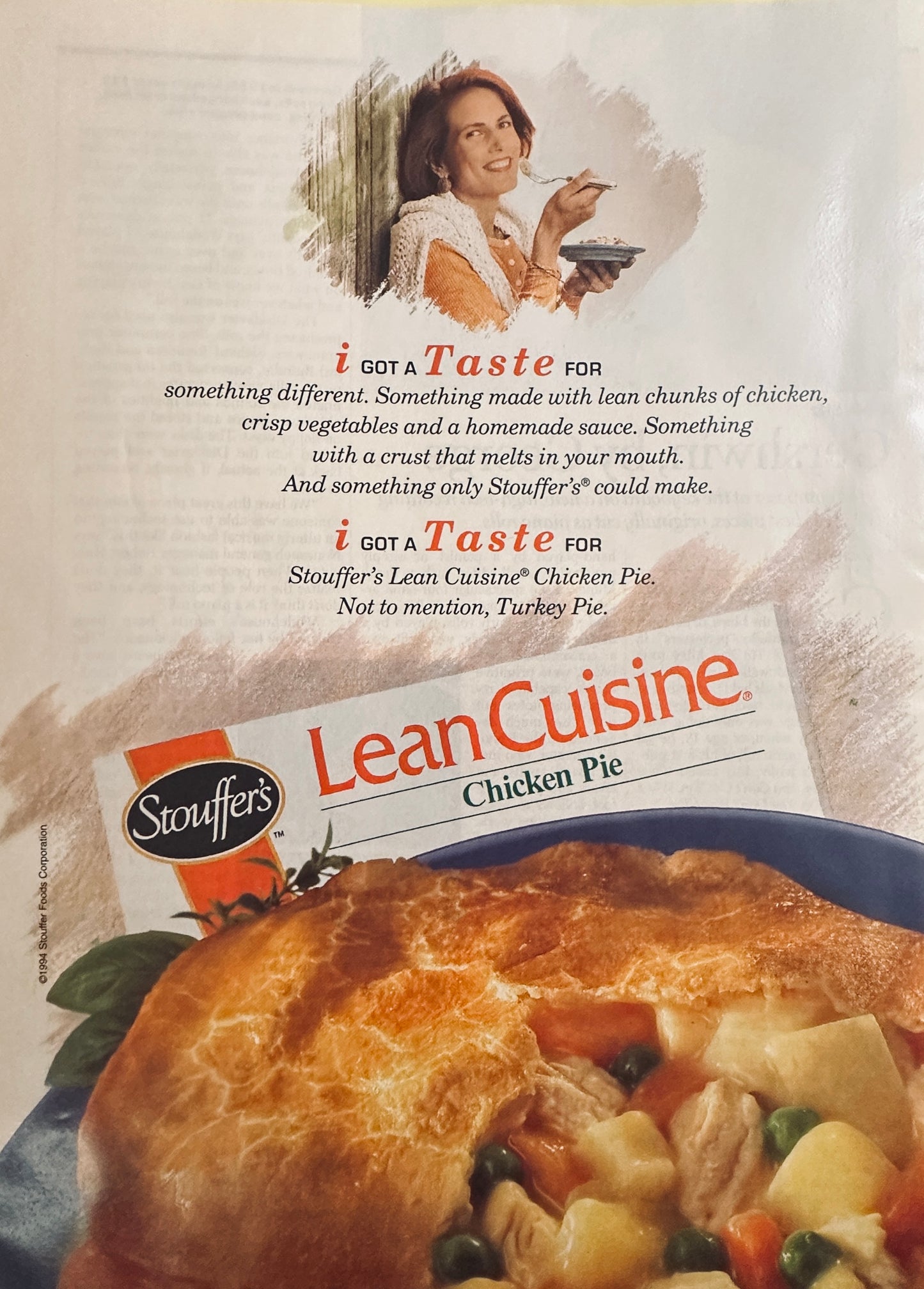 1994 Lean Cuisine Frozen Chicken Pot Pie Magazine Ad