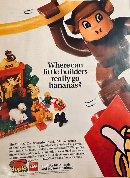 1992 Duplo Lego Where Littel Builders Can Go Bananas- Magazine Ad