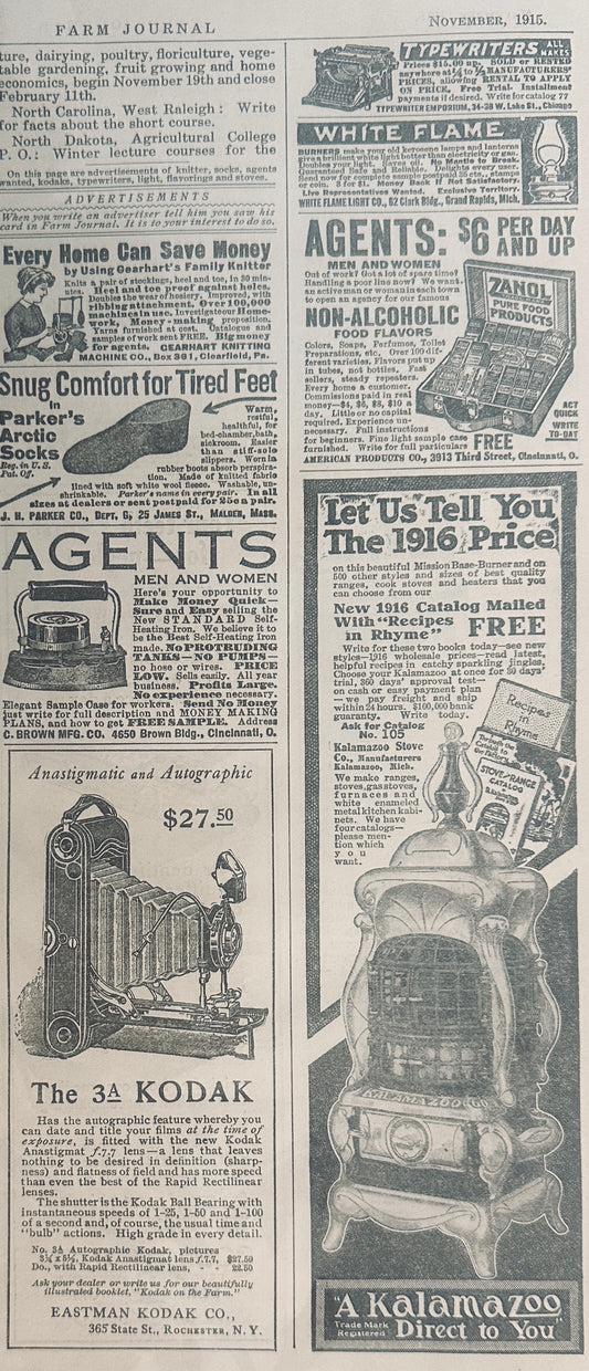 1915 Kalamazoo PotBelly Stove & Kodak Autographic Camera Ads #1353