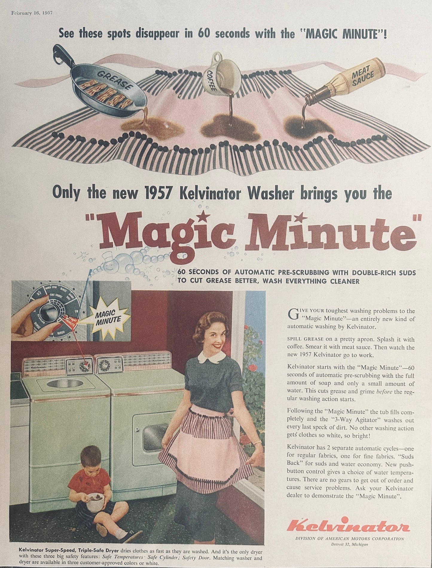 1957 Kelvinator Washer Dryer - Magic Minute - Promotional Ad