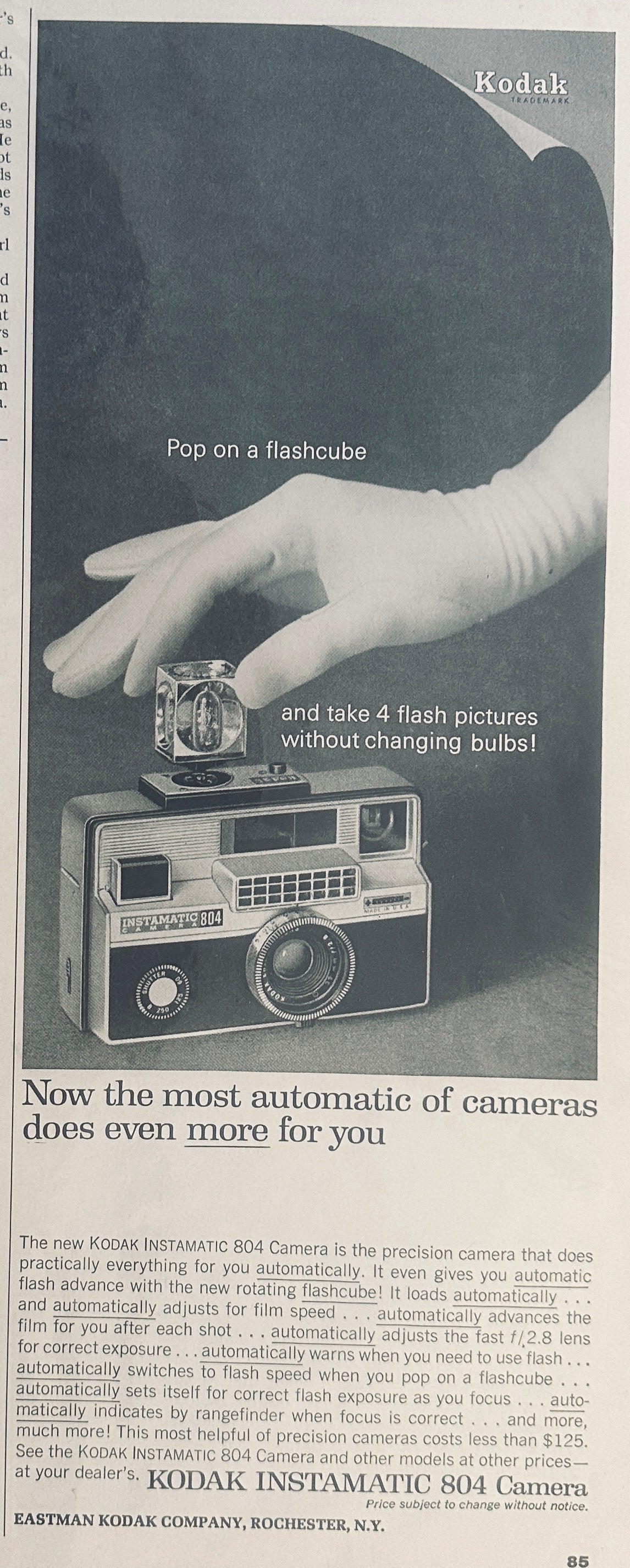 1966 Kodak Flash Cube Innovation - White Glove Handling - Promotional Ad