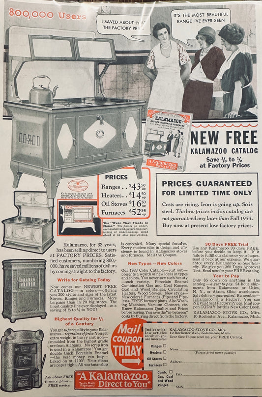 1933 Kalamazoo Range -Furnace - Period Ladies - Magazine Ad N562