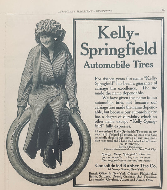 1911 Kelly - Springfield Automobile Tires - Magazine Ad