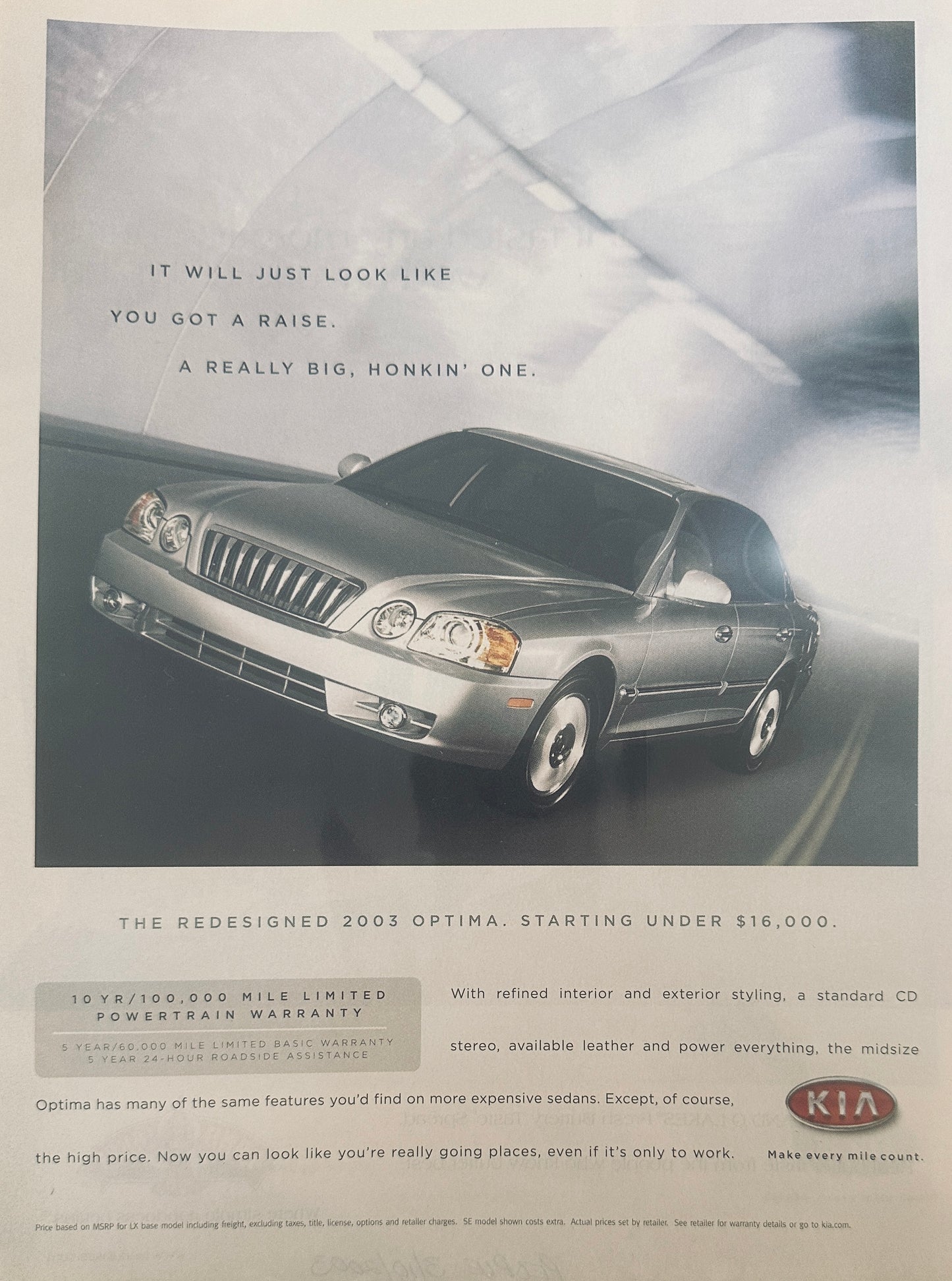 2003 Silver Kia Optima - It will Just Look Like You Got a Raise - Magazine Ad