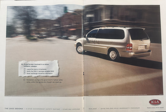 2003 11 x 17" Centerfold of Kia Sedona Minivan -  Magazine Ad