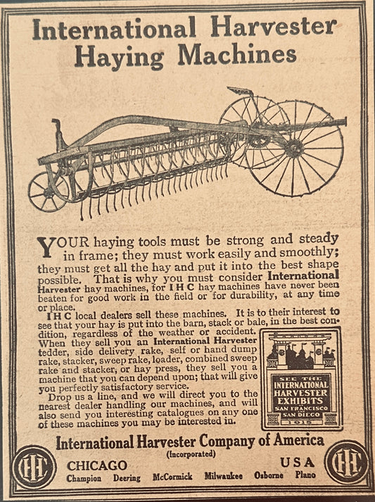 1910 - 1919 International Harvester Haying Machines - Magazine Ad