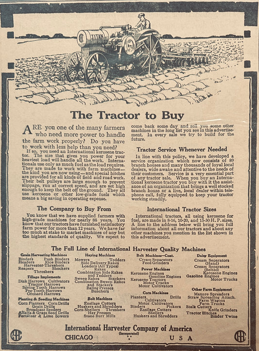 1919 International Harvester Titan Tractor & Implements Magazine Ad #1351