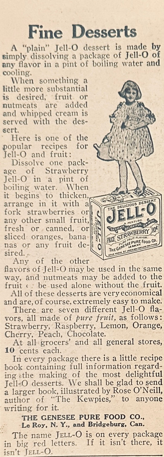 1914 Original Jell-o Magazine Ad - Fine Desserts