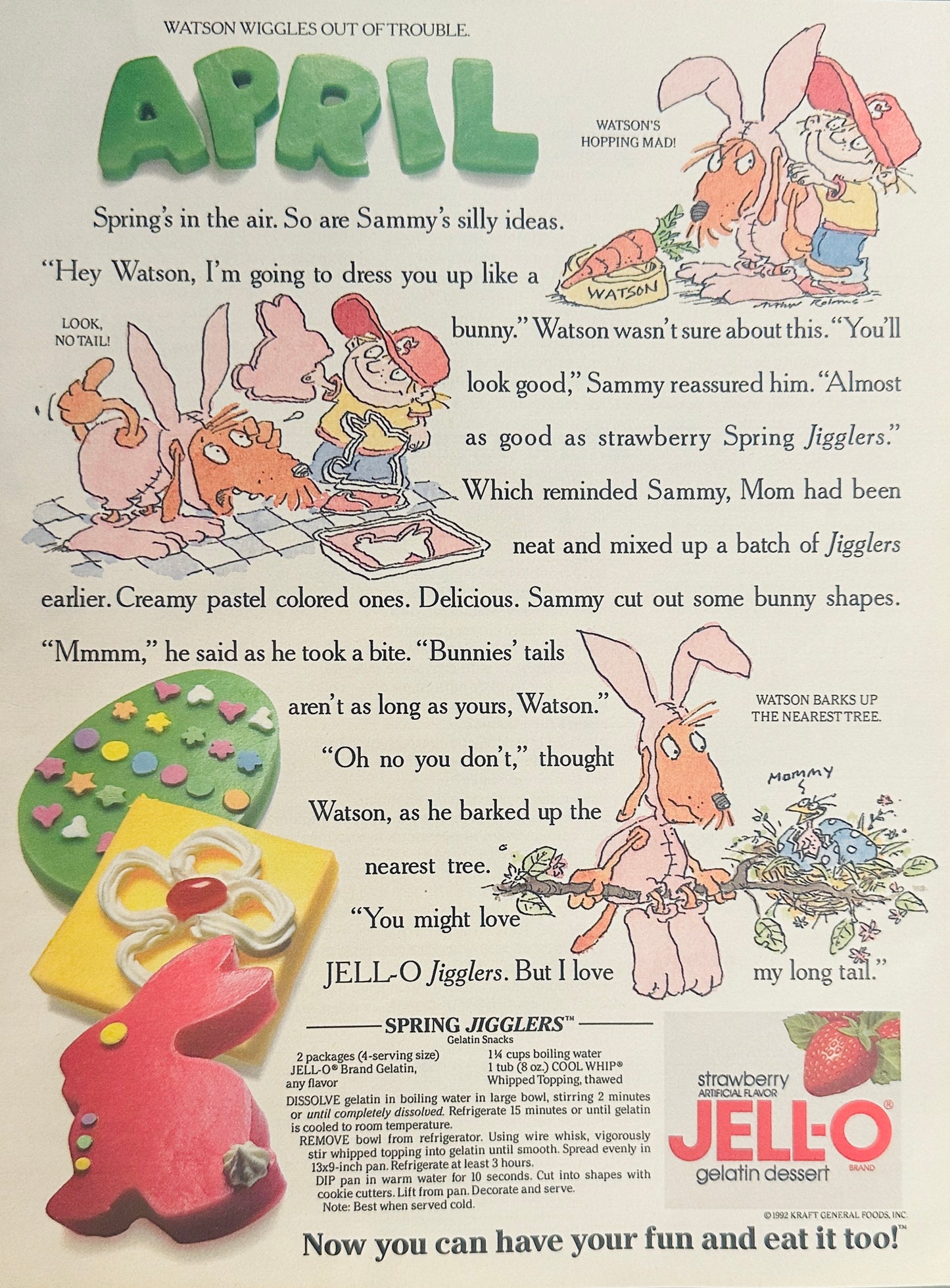 1992 Jello Jell-O Watson Wiggles -  April Jell-o Jigglers Recipe - Magazine Ad