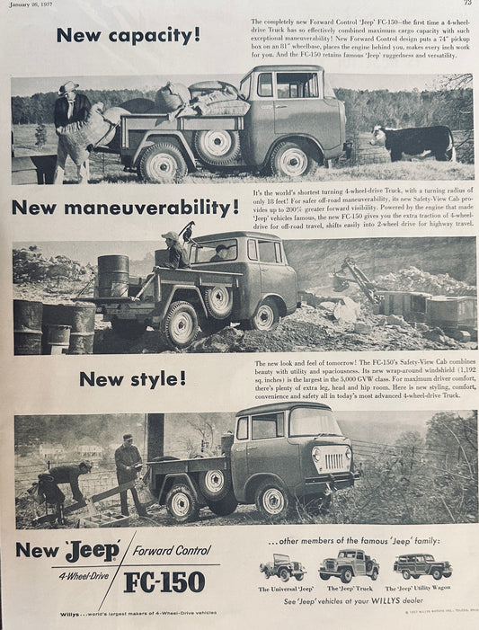 1957 Jeep FC-150 4-Wheel Drive Truck with Safety View Cab Magazine Ad