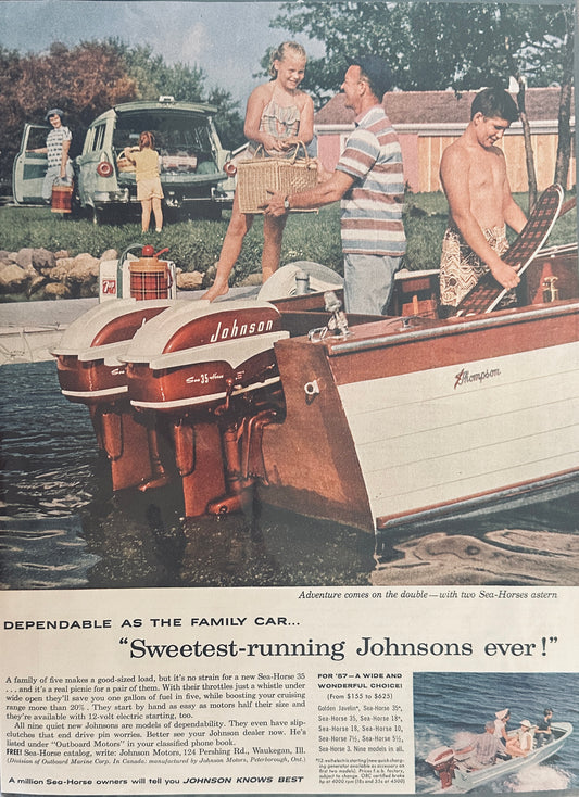 1957 Johnson Sea-Horse Outboard Motor Magazine Ad