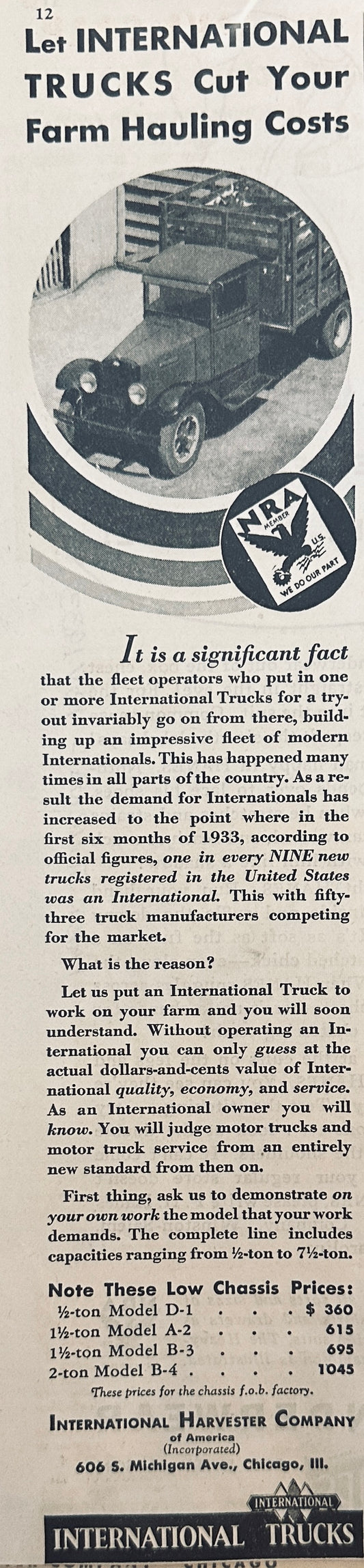 1933 Lot of (2) International 6-Cylinder 1/2 Ton D-I Truck Ad lot #A155-1-2