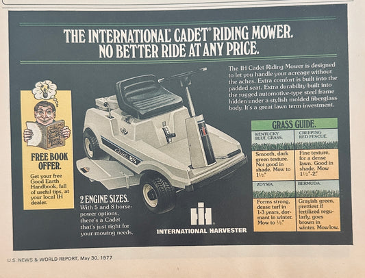 1977 International Harvester Cadet Riding Lawn Mower Ad