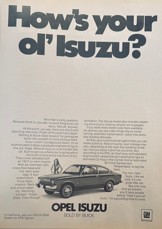 1975 Opel Isuzu by Buick Magazine Ad