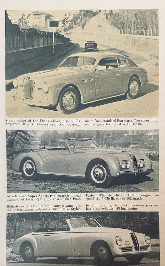 1951 Italian Cars Magazine Article, Fiat, Ferrari, Lancia, Alfa