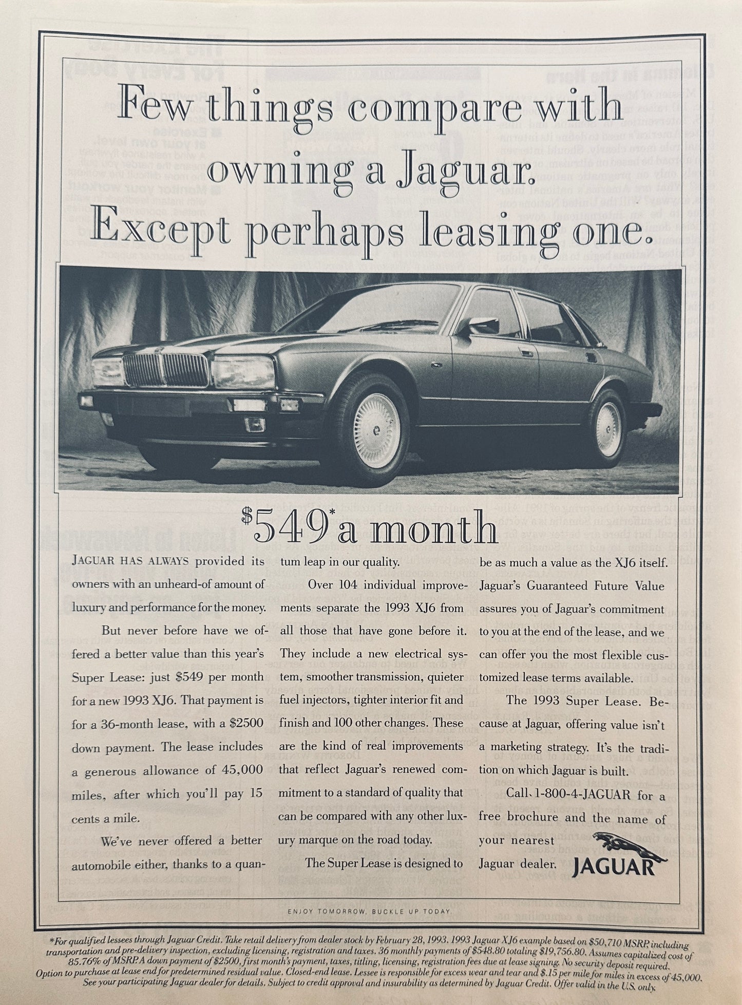 1993 Jaguar XJ6 Magazine Ad Lease $549/mo