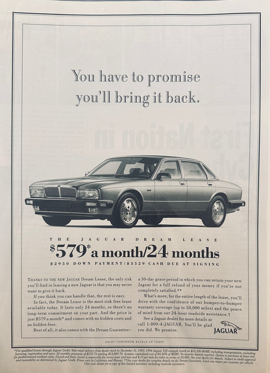 1993 Jaguar XJ6 Dream Lease Magazine ad