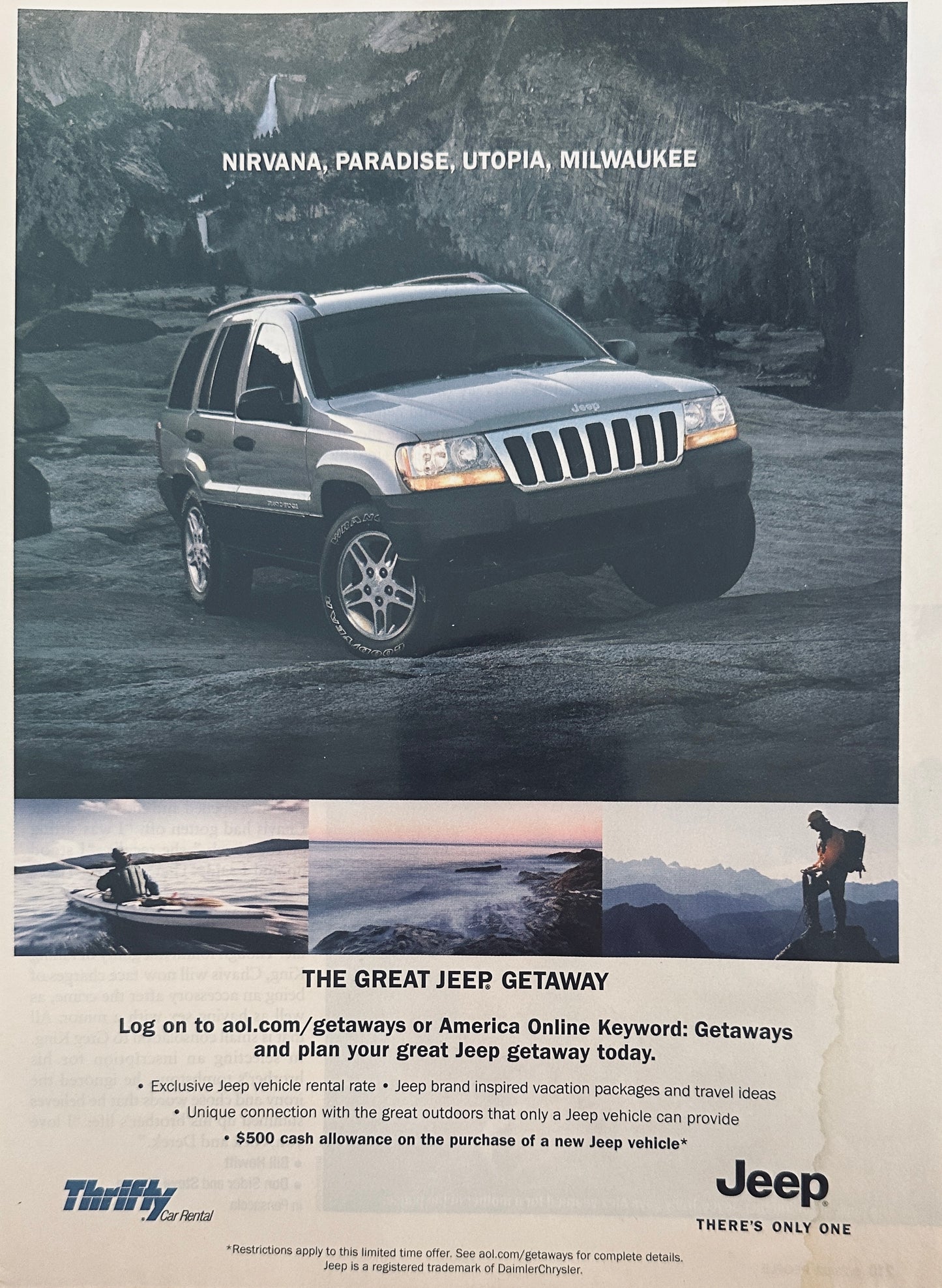 2002 Jeep Grand Cherokee Thrifty Rental Magazine Ad