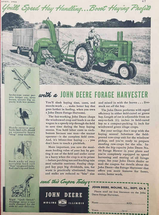 1951 John Deere Forage Harvester Magazine Ad