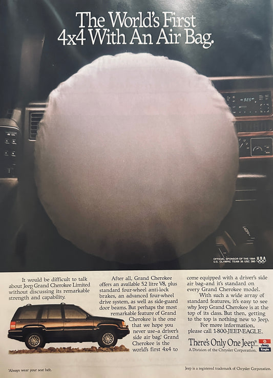 1993 Jeep Grand Cherokee First 4x4 With an Air Bag - Magazine Ad