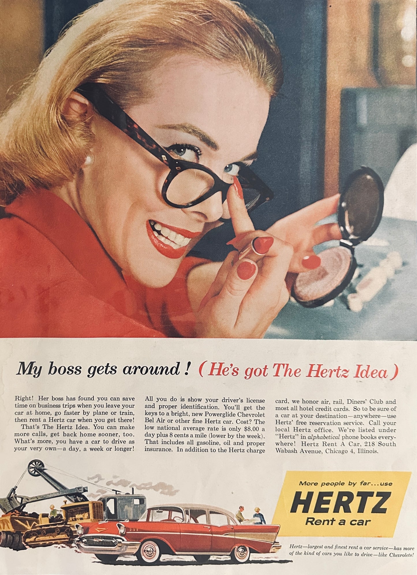 1957 Hertz Rent A Car - My Boss Gets Around - Buick - Magazine Ad