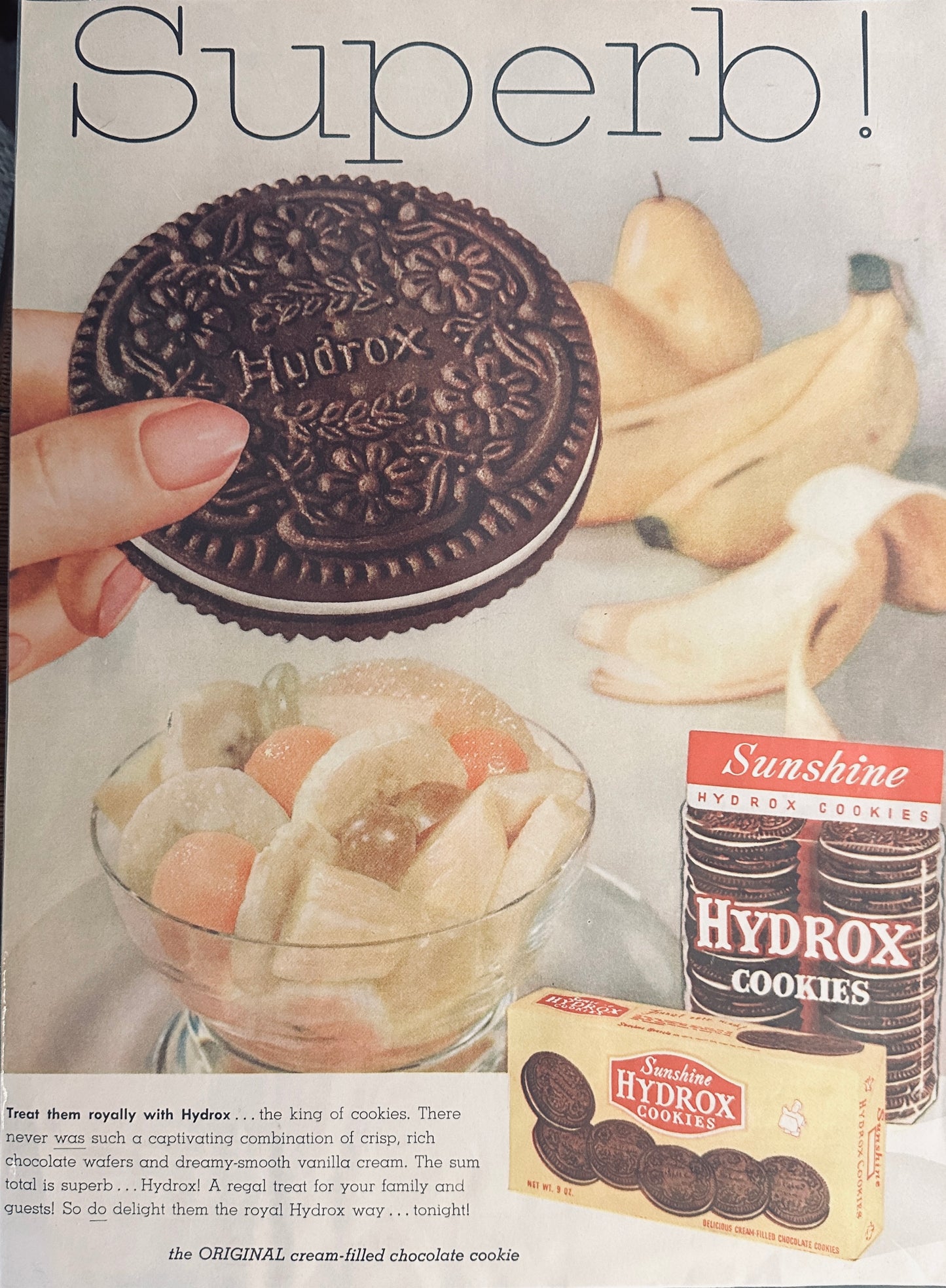 1957 Hydrox Cookies by Sunshine Treat them Royally - Magazine Ad