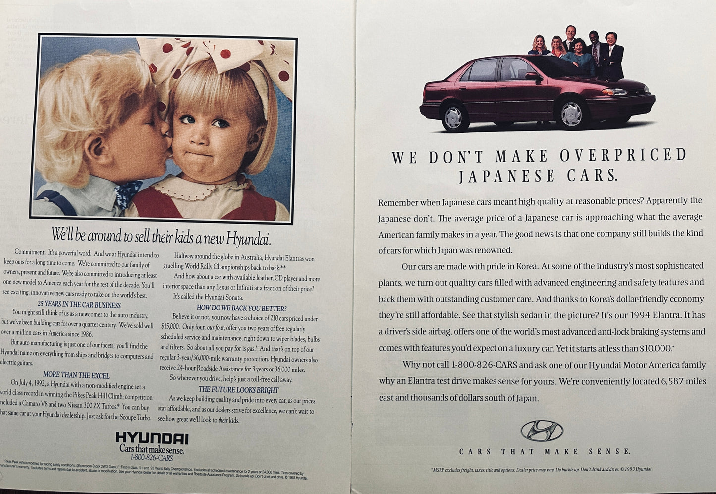 1992 2-page Hyundai Magazine Ad Will be around to sell their kids a new Hyundai