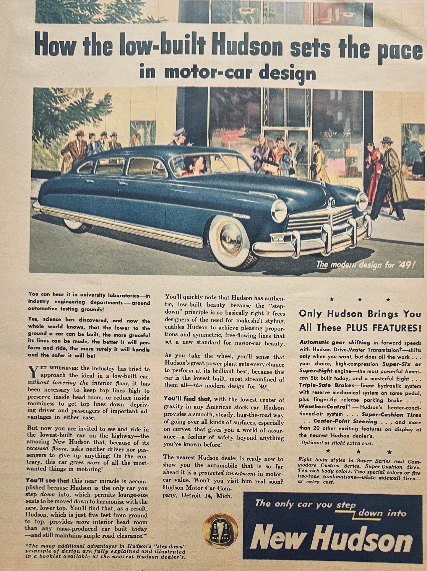 1949 Low - Built Hudson Motorcar Magazine Ad - Modern Design for 49!