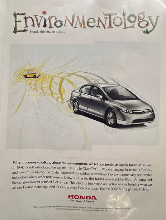 2006 Honda Civic Hybrid Magazine Ad Environmentology