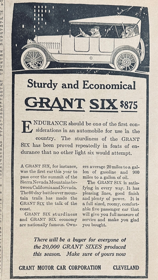 1917 Grant Six Touring Car - Cleveland Ohio - Magazine Ad #496