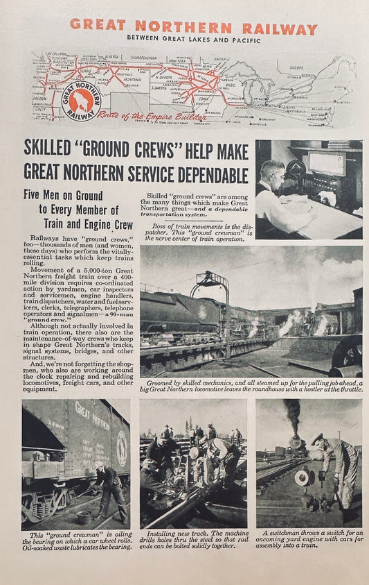 1944 - 1945 WWII Era Great Northern Railway - Skilled Ground Crews - Magazine Ad