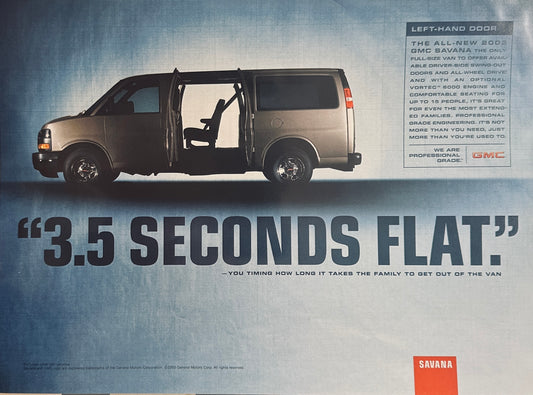 2003 GMC General Motors Full Size Savana Cargo Van or People Hauler Magazine Ad