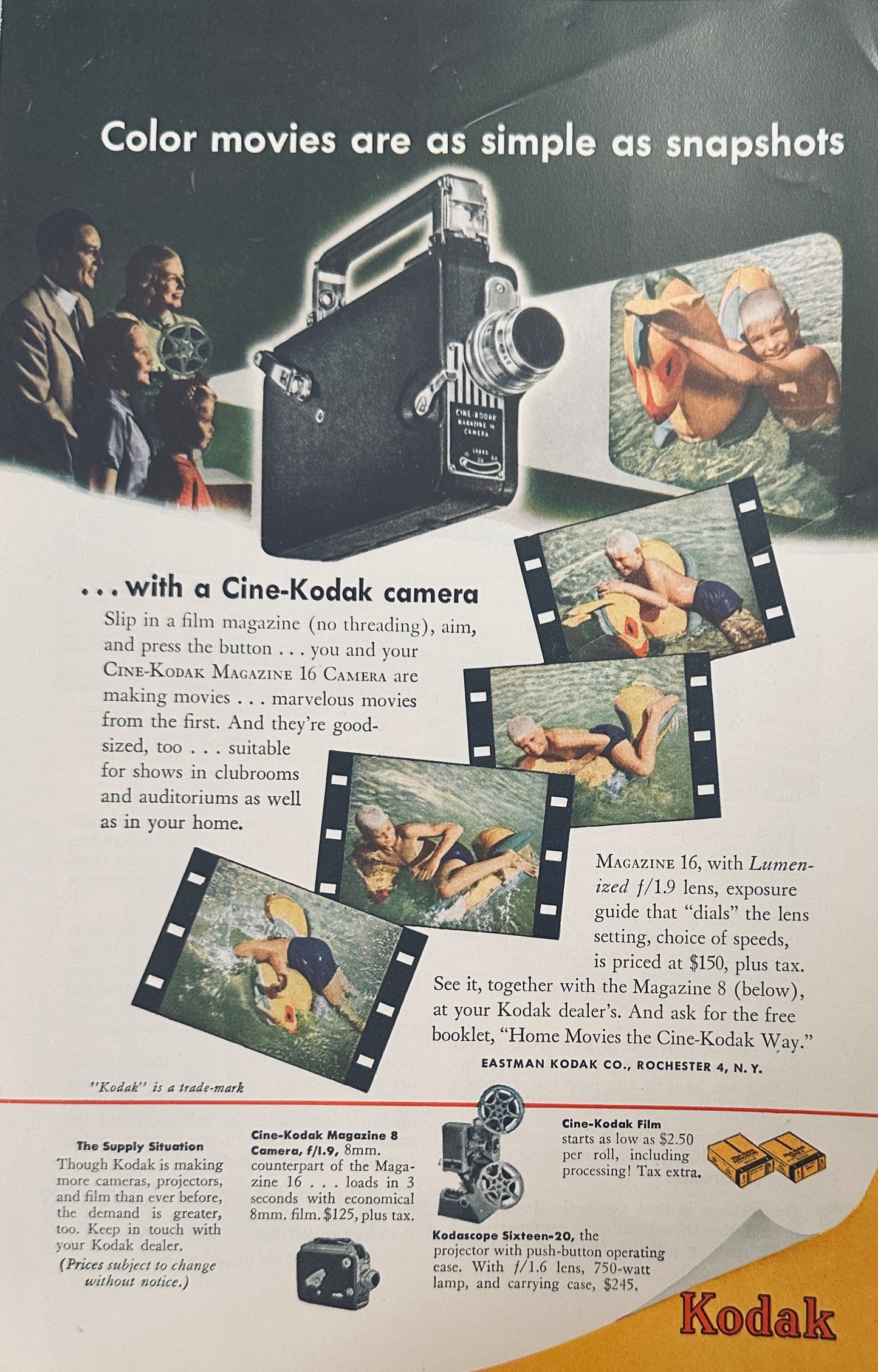 1947 General Motors Locomotive & Cine-Kodak Movie Camera Magazine Ads