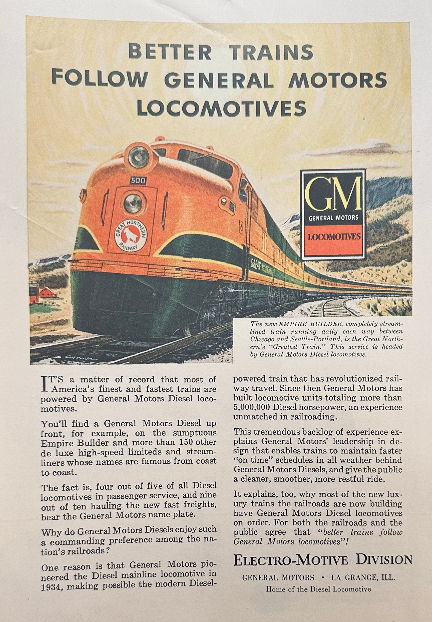 1947 General Motors Locomotive & Cine-Kodak Movie Camera Magazine Ads