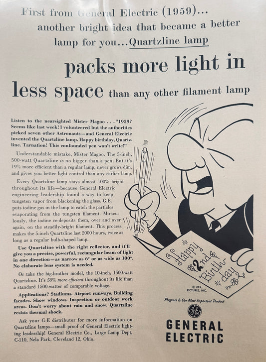 1961 General Electric and Mr. Magoo & Bankers Life Insurance Magazine Ad