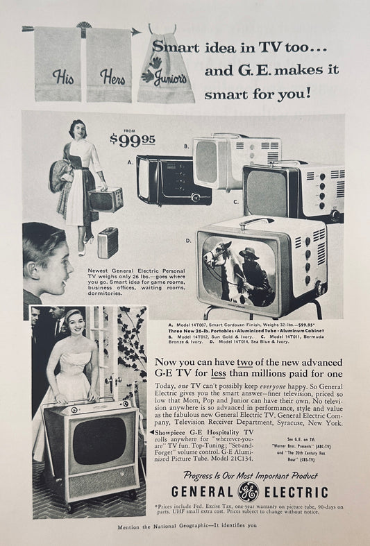 1956 General Electric Television TV & Zenith Hearing Aid Magazine Ad