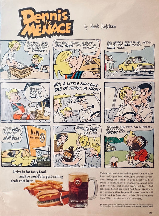 1966 A&W Root Beer and Dennis The Menace Magazine Ad