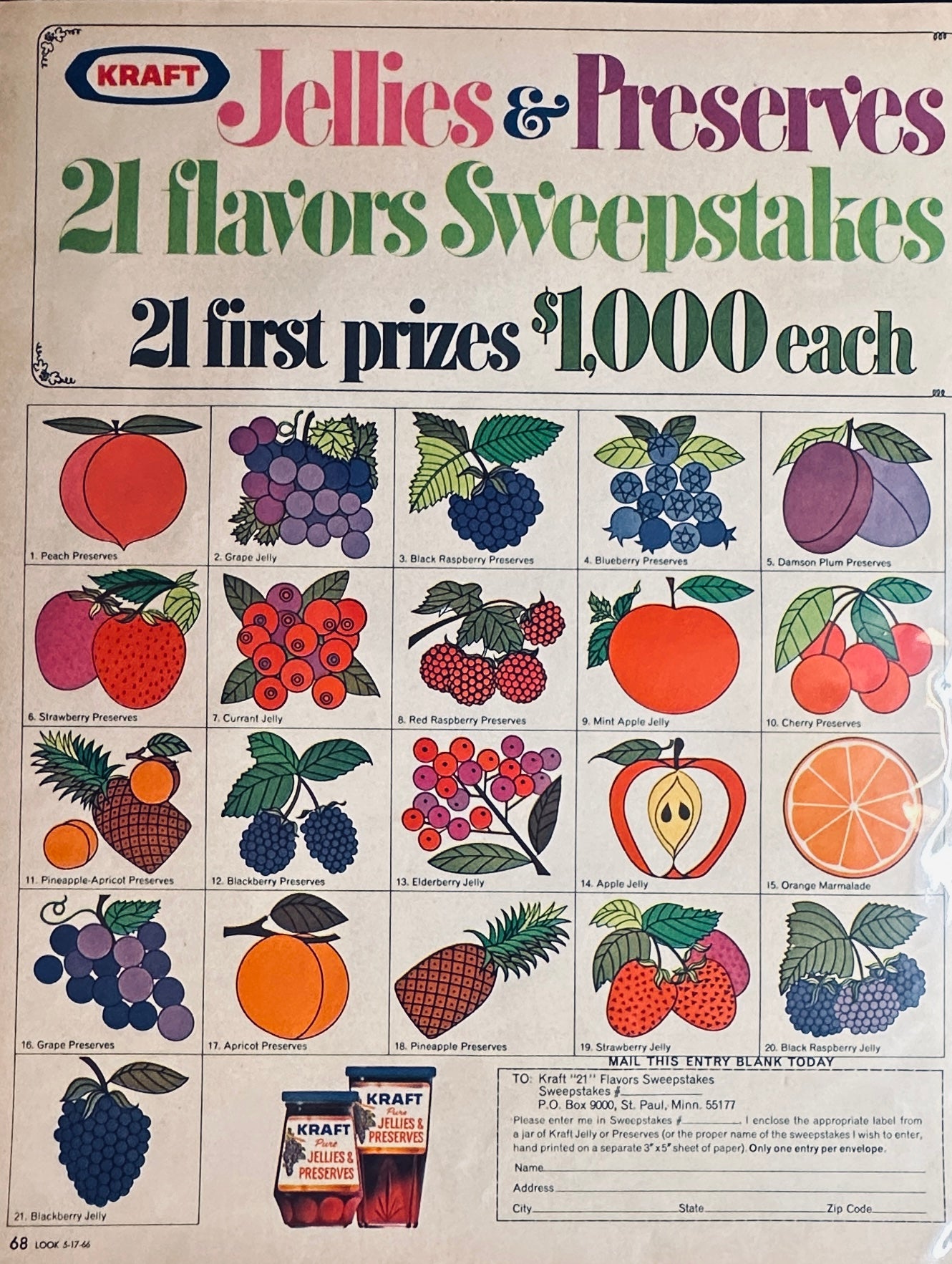 1966 Kraft Jellies & Preserves Sweepstakes Promotional Magazine Ad