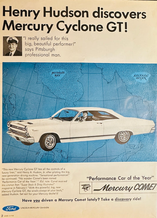 1966 Mercury Comet Cyclone GT - Henry Hudson Sets Sail - Magazine Ad