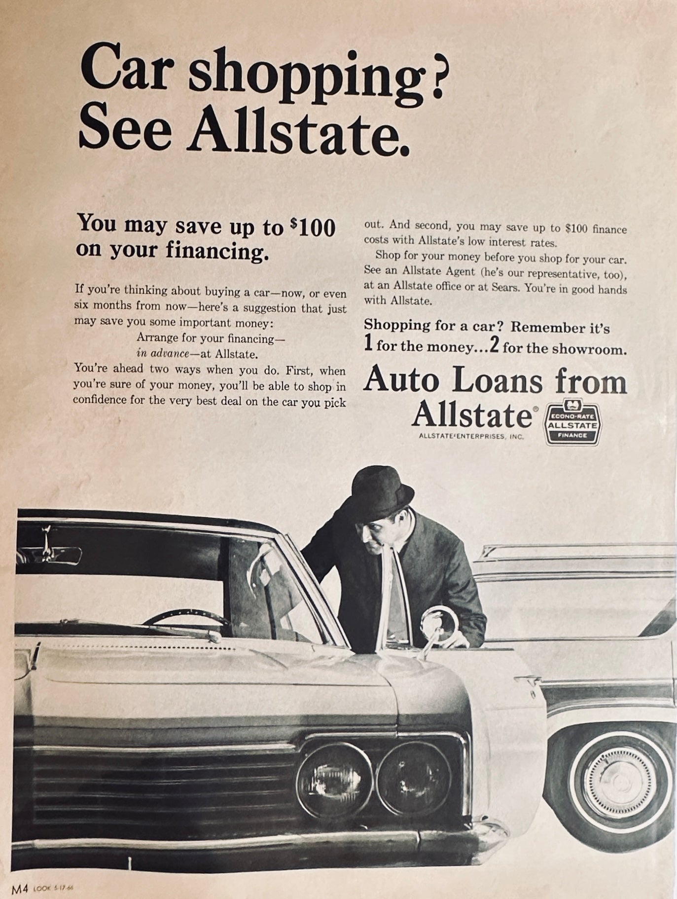 1966 Dual Advertisements Old Crow Bourbon Whiskey & Allstate Auto Loans