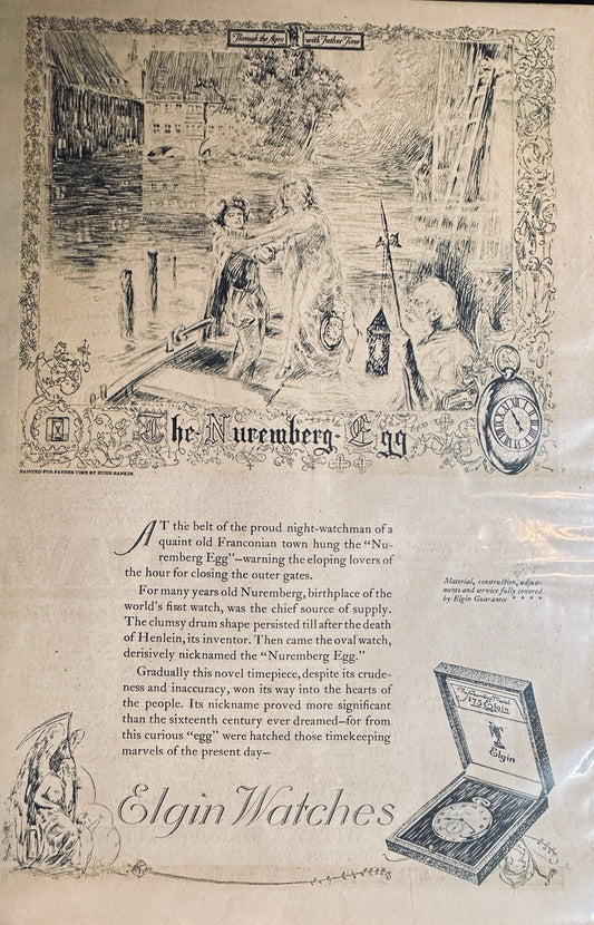 1920 Elgin Pocket Watch - the Nuremberg Egg Story - Magazine Ad #488