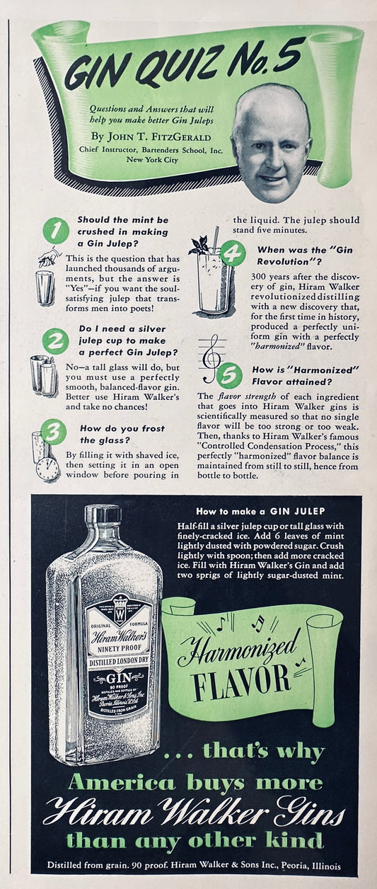 1939 Hiram Walker's Gin & Glenmore Bourbon Whiskey Magazine Ads