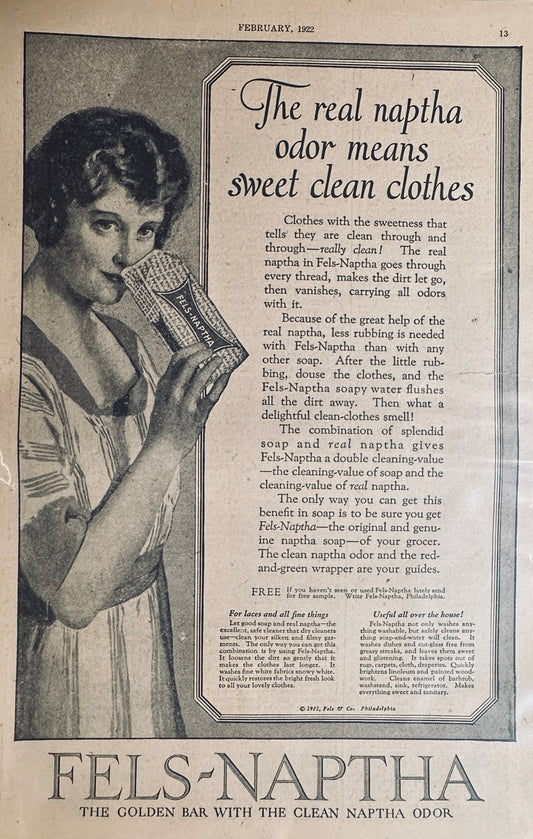 1922 Fels-Naptha Laundry Detergent Bar Soap Magazine Ad #479