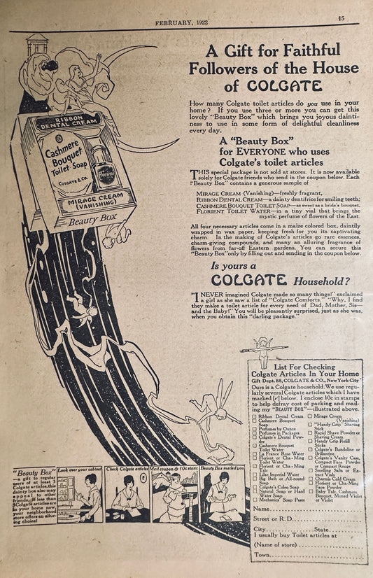 1922 Colgate Beauty Box, Soap, Toothpaste and Facial Cream Magazine Ad #466