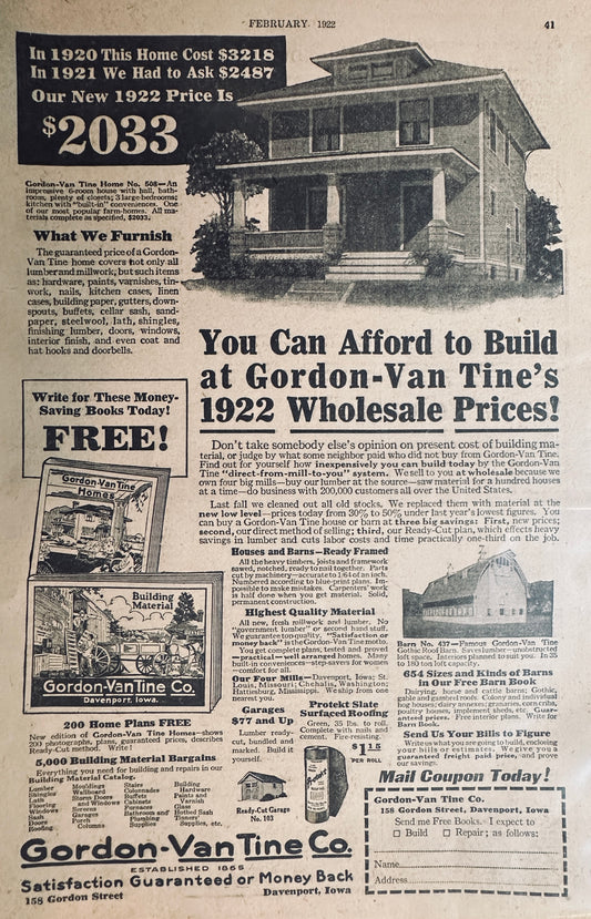 1922 Gordon Van Tine House Plans Promotional Advertisement #1340